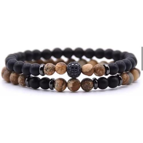 Générique Bracelet Homme En Pierres Naturelles Noires Et Marron on Productcaster.