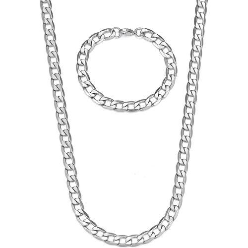 Argent Acier Inoxydable Chaine Gourmette Collier Et Bracelet Ensemb... on Productcaster.