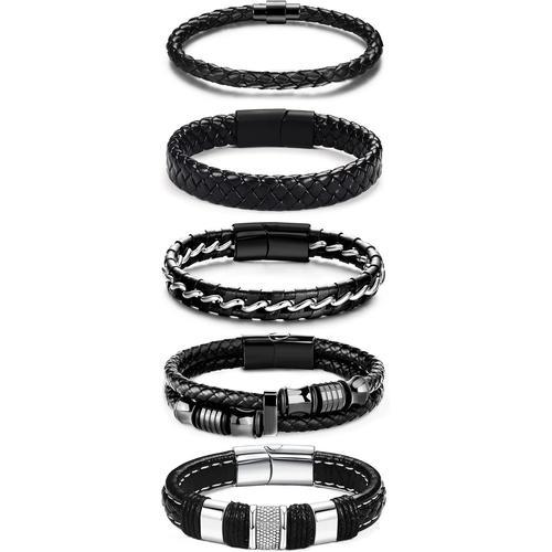 5pcs-21cm 5/6pcs Bracelets Cuir Pour Homme Femme Fermoir Magnétique... on Productcaster.