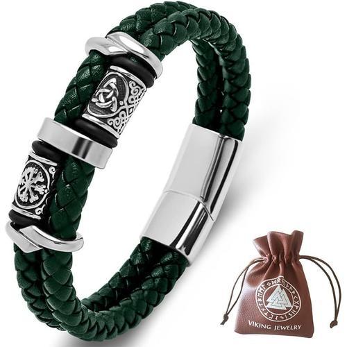 Green Vert Bracelet En Cuir Viking Avec Noeud Celtique Acier Inoxyd... on Productcaster.