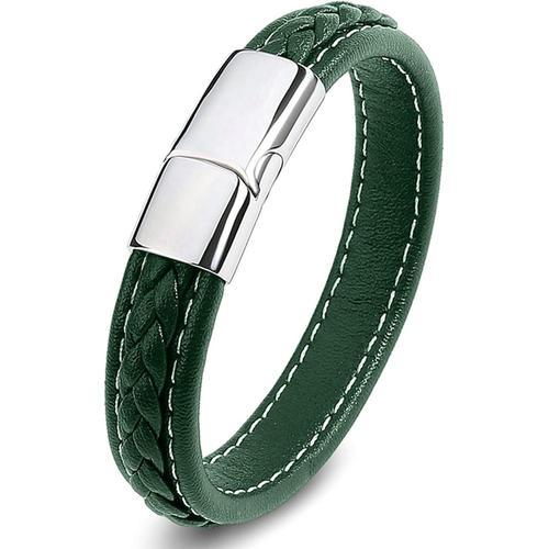 Vert Argent Gourmette En Acier Homme, Homme Bracelet Cuir Bracelet ... on Productcaster.