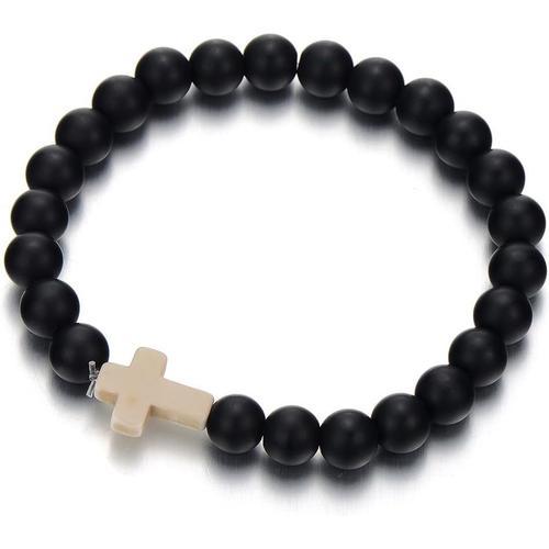 Blanc Croix Bracelet Extensible Pour Homme Et Femme - Perles D'onyx... on Productcaster.