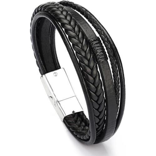 Bracelet Pour Homme En Acier Inoxydable, Cuir Véritable Et Pierre N... on Productcaster.