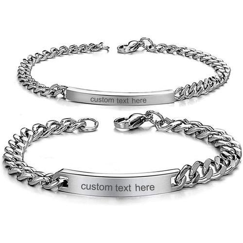 Argent Bracelet Pour Couple Avec Gravure Personnalisable - En Acier... on Productcaster.