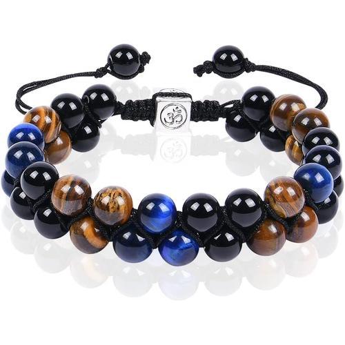 Bracelet Triple Pour Homme Femme, Hématite Noire Et Bleue Oeil De T... on Productcaster.