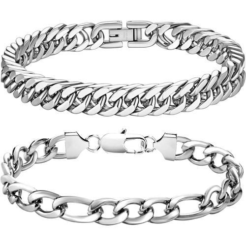 Argent-6mm 2 Pièce Homme Gourmette Chaîne Bracelet En Acier Inoxyda... on Productcaster.