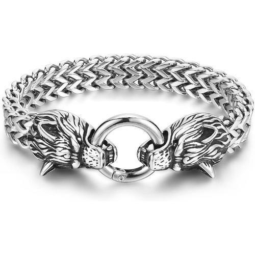 Double Chaîne Franco Bracelet Viking Tête De Loup Pour Homme - Chaî... on Productcaster.