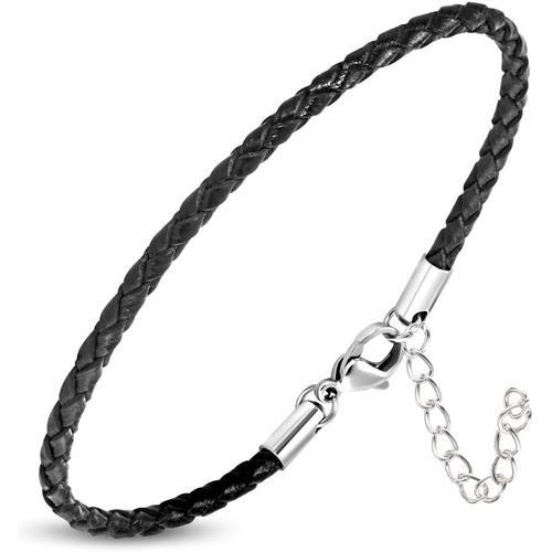 - Bracelet Homme En Cuir Fin De Couleur Noire Zb0240 Ajustement Au ... on Productcaster.