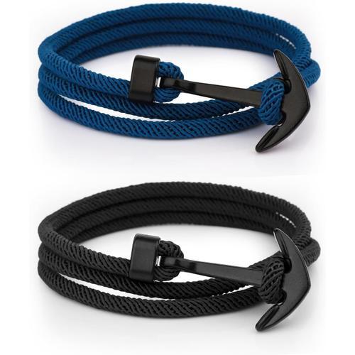 Bleu Marine + Noir. 2pcs Bracelet Homme Queue De Baleine Tissu 60cm... on Productcaster.