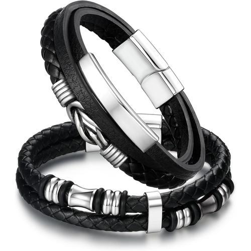 style 1 2Pcs Bracelet en Cuir pour Homme Personnalisé Cadeau Bracel... on Productcaster.