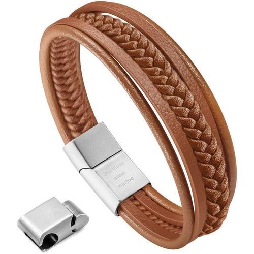 Bracelet Homme Cuir Véritable Bracelet Et Acier Inoxydable Bracelet... on Productcaster.