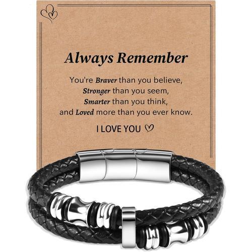 Always Remember Bracelet Homme Cuir Tressé Et Acier Inoxydable Avec... on Productcaster.