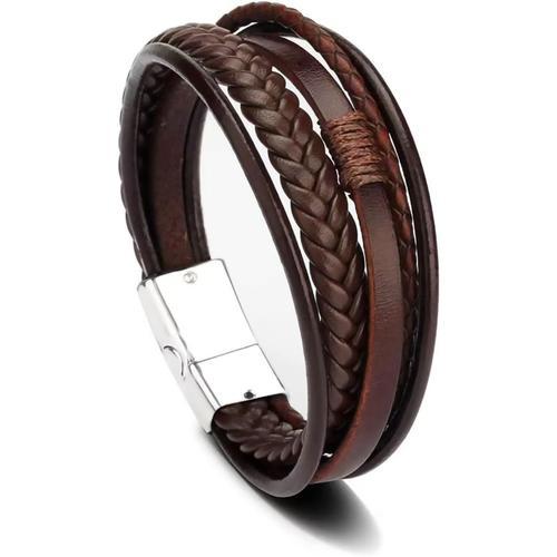 Farbe Kaffee Bracelet En Cuir Pour Hommes Avec Fermoir Magnétique E... on Productcaster.