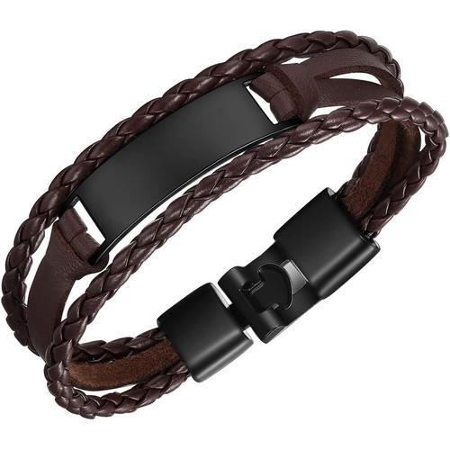 Marron 2 Bracelet Homme Multicouche Personnalisé Bijoux En Pu Cuir ... on Productcaster.