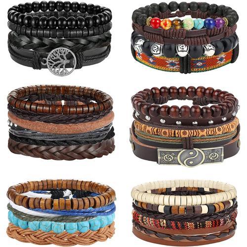 28pcs Bracelet En Cuir Tressé Pour Hommes Femmes Bracelet En Bois A... on Productcaster.