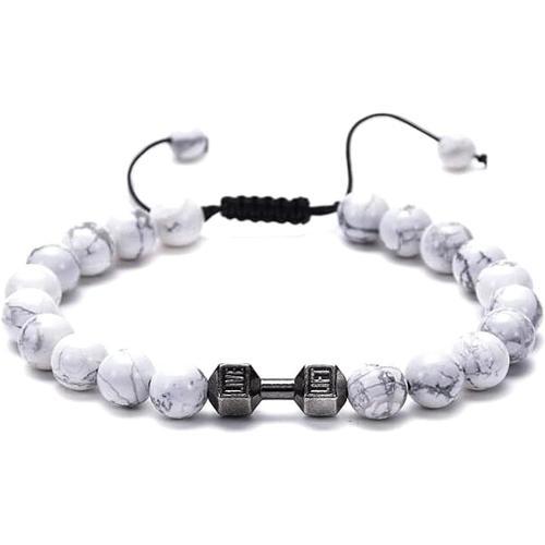 white beads Haltère Tressé Bracelet Homme Inspirational Fitness Cha... on Productcaster.