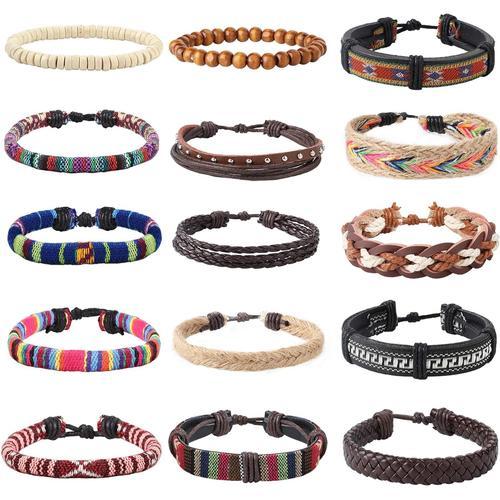 Style B: 15Pcs 12-18 Pcs Vintage Bracelet en Cuir Perles de Bois Ho... on Productcaster.