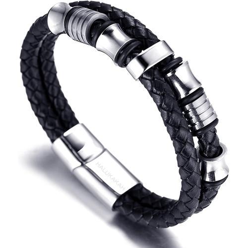 Hommes Bracelet Cuir Véritable Titane Perles Doré/Argent/Noir Fermo... on Productcaster.