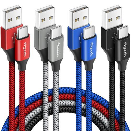 Gris/ Rouge/ Bleu/ Noir Cable USB C 1m Lot de 4, Cable USB C Charge... on Productcaster.