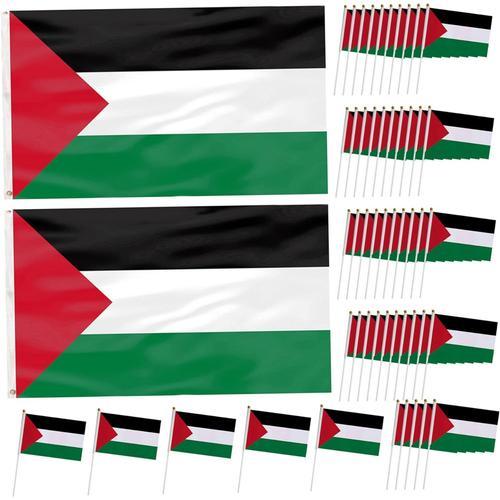 Frappe de Palestine 3x5ft 2pcs et 50 pcs Mini Drapeau Palestinensie on Productcaster.