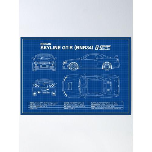 Canevas imprimer Plan - Nissan Skyline GT-R (R34) Z-Tune (Bleu) Imp... on Productcaster.