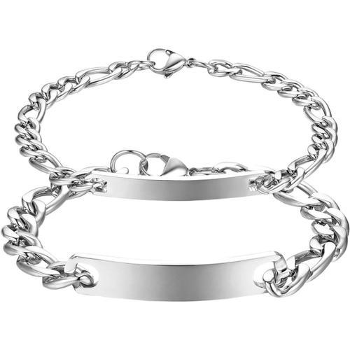 Argent Personnalisable Bracelet Couple Personnalisé En Acier Inoxyd... on Productcaster.