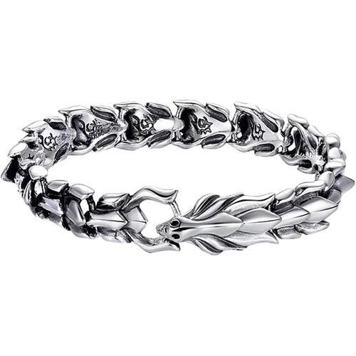 24cm Bracelet Pour Homme En Acier Inoxydable, Double Tête De Dragon... on Productcaster.