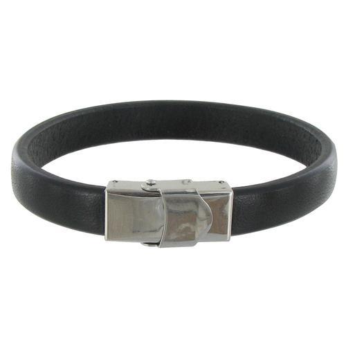 Les Poulettes Bijoux - Bracelet Homme Cuir Noir Large Fermoir Acier... on Productcaster.