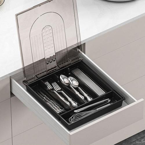 Noir Bac de rangement pour couverts, organiseur avec couvercle, pla... on Productcaster.