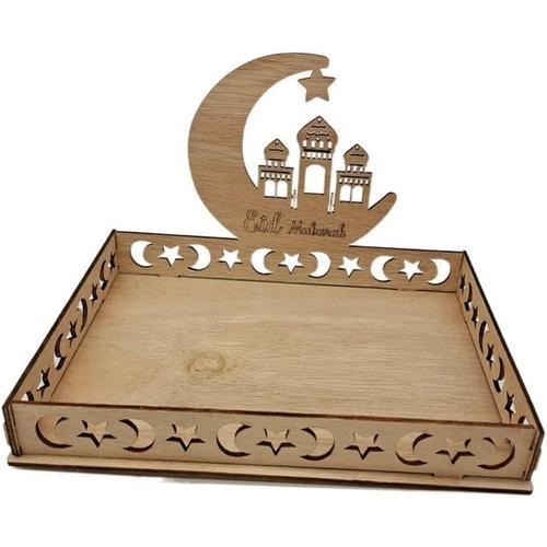 Plateau Alimentaire En Bois Pour L'aïd Mubarak - Lune Étoile - Déco... on Productcaster.