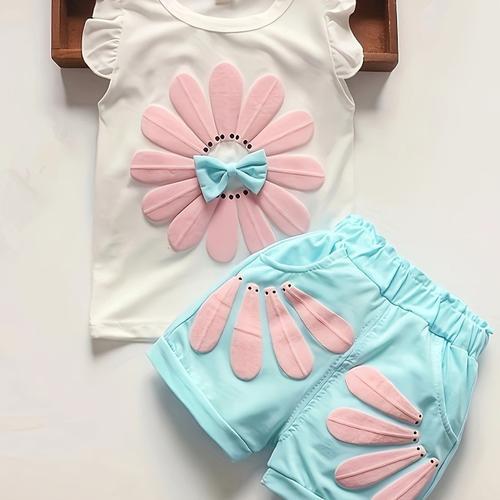 Ensemble Deux Pièces En Coton D'été Pour Fille, Haut Et Short À Vol... on Productcaster.