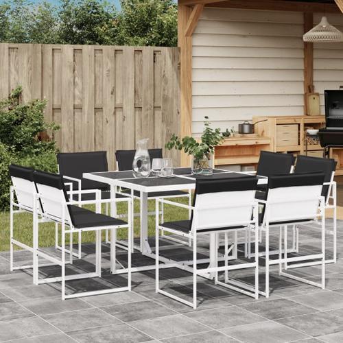 Vidaxl Ensemble À Manger De Jardin Avec Coussins 9 Pcs Blanc Textil... on Productcaster.