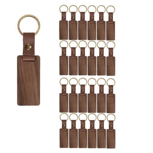 25 Pièces De Porte-Clés En Bois Et Cuir Vierges, Porte-Clés En Bois... on Productcaster.