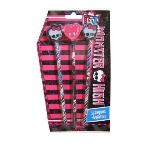 3 Crayons À Bois + Gommes Monster High - Fourniture Scolaire / Fill... on Productcaster.