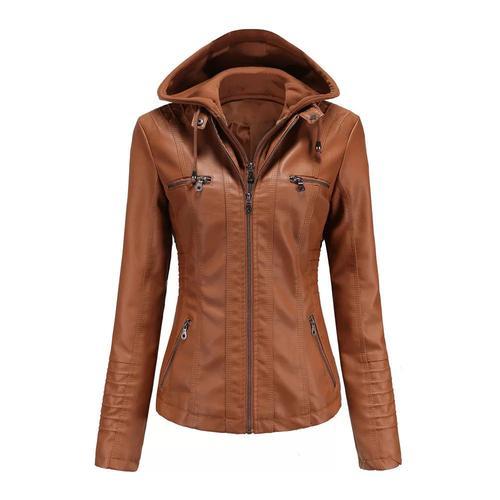 Veste Pu Cuir Femme De Marque Luxe Uni En Slim Veste Femmes À Capuc... on Productcaster.