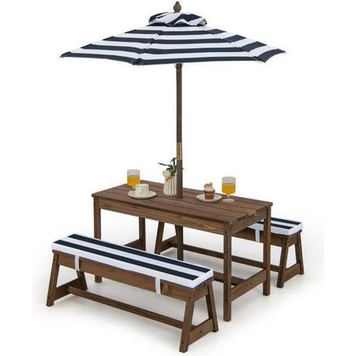 Costway Table Et 2 Bancs De Jardin Avec Parasol Et Coussins En Sapi... on Productcaster.