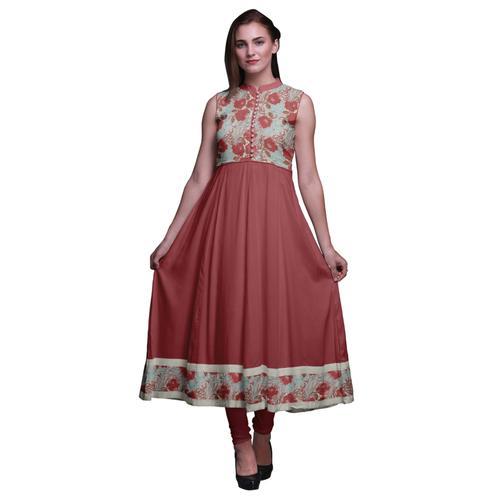 Bimba Bleu Damasse Robe Femme Anarkali Col Mandarin De Designer Fem... on Productcaster.