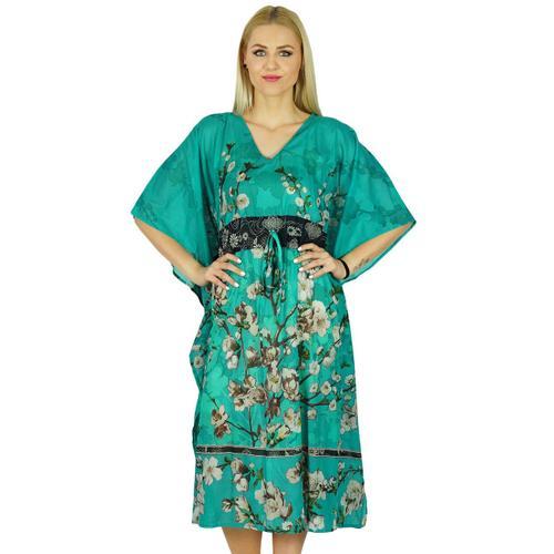 Bimba Femmes Mi-Mollet Coton Kaftan Maxi Coverup Bleu Manches Kimon... on Productcaster.