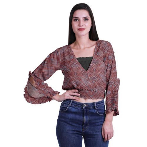 Moomaya Imprim Femmes Rogner Tops Haut Style Wrap Blouse Manches Lo... on Productcaster.