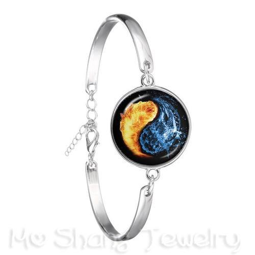 Bracelet Yin Yang En Verre Plaqué Argent, Symbole De Feu Et D'eau, ... on Productcaster.