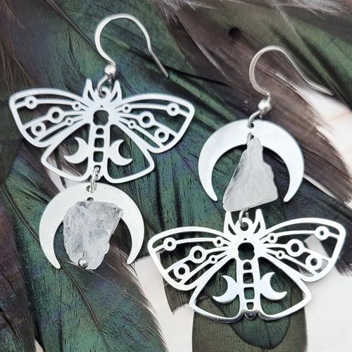 Boucles D'oreilles Silver Luna Moth, Boucles D'oreilles Asolls, Bou... on Productcaster.