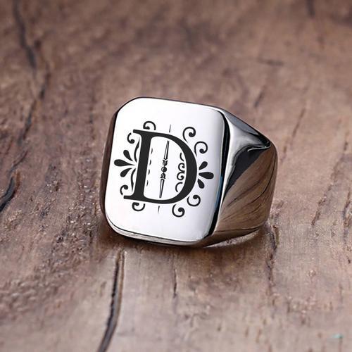 Bague Pour Hommes, Bagues De Signature, Bague Alphabet En Acier Ino... on Productcaster.