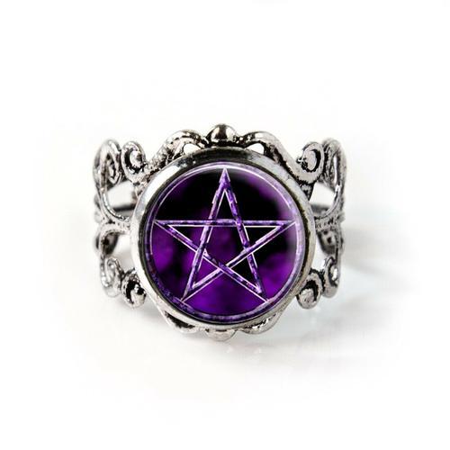 Bague En Verre D'argent Antique D'halloween, Pentagramme Violet, Ho... on Productcaster.