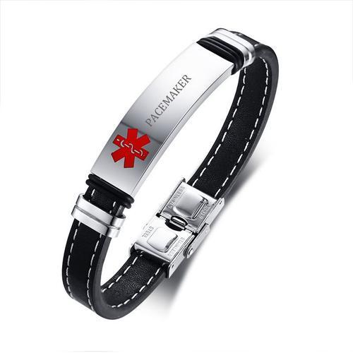 Bracelet D'alerte Médicale En Cuir Noir Pour Homme, Avec Sculpture ... on Productcaster.