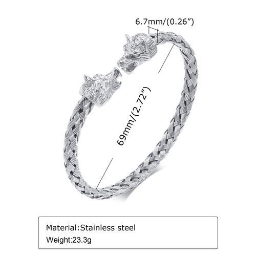 Bracelet Tête De Loup En Acier Inoxydable Pour Homme, Manchette Tis... on Productcaster.