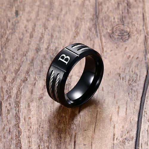 Anneau Initial Des Hommes Noirs De Mn, Bandes De Mariage Imperméabl... on Productcaster.