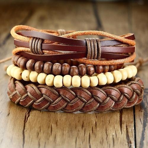 Ensemble De Bracelets En Cuir Pour Hommes, Bracelet Multi-Brins, Br... on Productcaster.