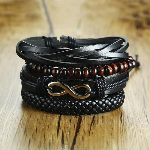 Bracelet En Cuir Marron Pour Hommes Et Garçons, 4 Pièces, Breloques... on Productcaster.