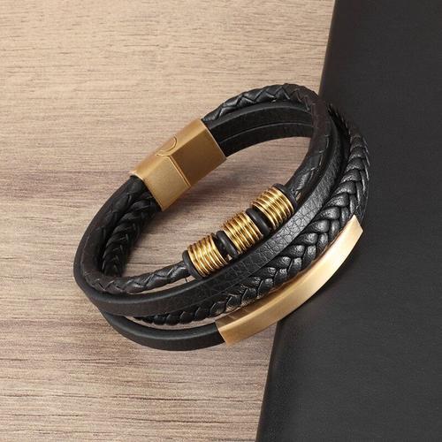 Bracelet En Cuir Tressé Noir Multicouche Pour Hommes, Bijoux De Fêt... on Productcaster.