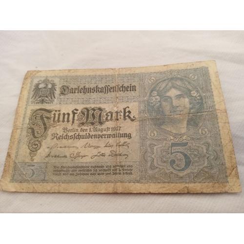 Billet 5 Mark 1917 Deutchreich on Productcaster.